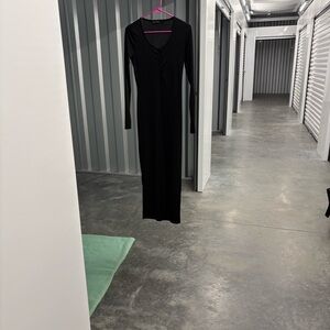 PrettyLittleThing Black Slim Long Sleeve Maxi Sheer Ribbed Dress 6